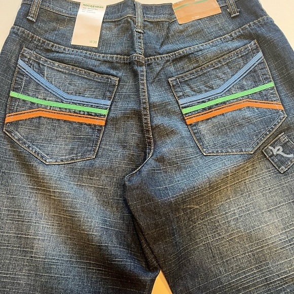 VINTAGE Rocawear Jeans Baggy Denim Blue Dark Wash Embroidered Hip Hop Mens 38x33 - Picture 8 of 11